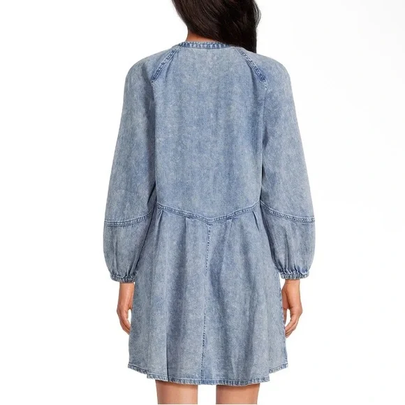 Time and Tru Women's Button Front Denim Mini Dress with Long Sleeves, Size M - Picture 5 of 14